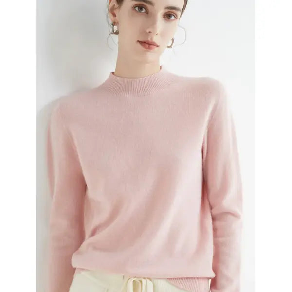 Women’s Mock-Neck Sweater – Soft Basic Knit Autumn Winter Pullover - Pink / One Size