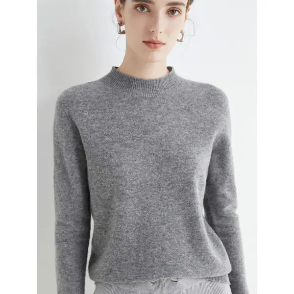 Women’s Mock-Neck Sweater – Soft Basic Knit Autumn Winter Pullover - GRAY / One Size