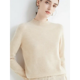 Women’s Mock-Neck Sweater – Soft Basic Knit Autumn Winter Pullover - Beige / One Size