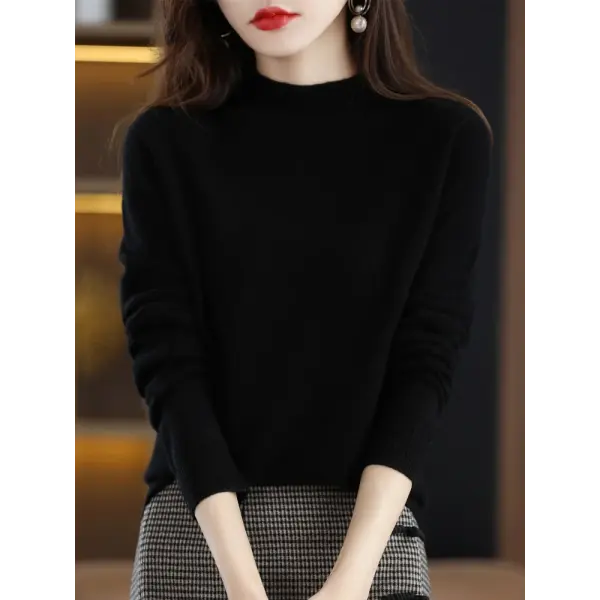 Women’s Mock-Neck Sweater – Soft Basic Knit Autumn Winter Pullover - black / One Size