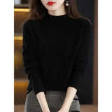 Women’s Mock-Neck Sweater – Soft Basic Knit Autumn Winter Pullover - black / One Size
