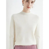 Women’s Mock-Neck Sweater – Soft Basic Knit Autumn Winter Pullover - WHITE / One Size