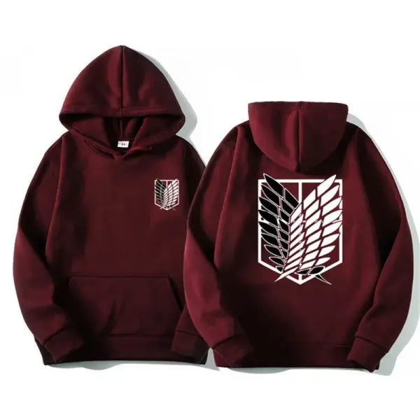 Attack on Titan Hoodie – Unisex Anime Harajuku Pullover Streetwear - Burgundy / S / Pack of 1