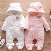 Autumn & Winter Baby Plush Outfit – Warm Thick Cotton Clothes with Cartoon Dog & Rabbit for 0–2 Years