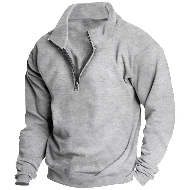 Autumn and winter new men’s fleece sweatshirt stand-up collar half zipper long sleeve cross-border European trend men’s
