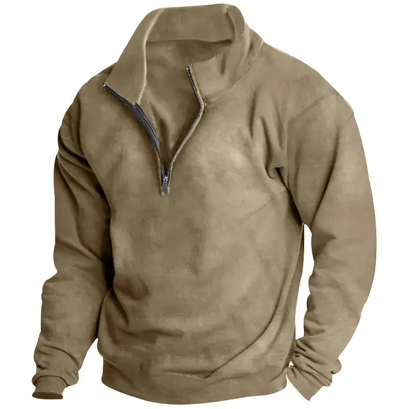 Autumn and winter new men’s fleece sweatshirt stand-up collar half zipper long sleeve cross-border European trend men’s