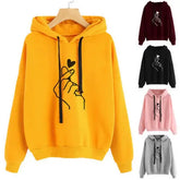 Autumn Fleece Hoodie Solid Color Finger Heart Hooded Korean Fashion Sweatshirts Long Sleeve Top Drawstring Pockets