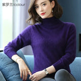 Women’s Thick Mink Cashmere Sweater – Warm High-Lapel Pullover - PURPLE / XXXL