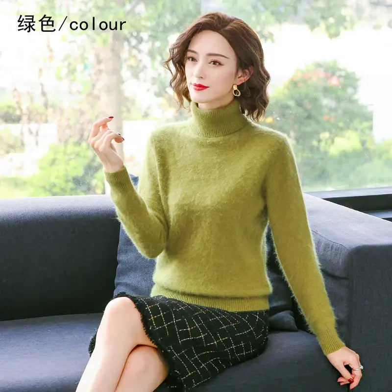 Autumn Winter 100% Mink Cashmere Sweater Women Knitwear Pullover Thick Warm Solid Color Plus Size Base High Lapel