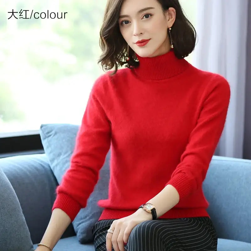 Autumn Winter 100% Mink Cashmere Sweater Women Knitwear Pullover Thick Warm Solid Color Plus Size Base High Lapel