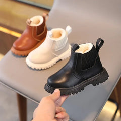 Autumn Winter Baby Kids Short Boots in Warm PU Leather - Himpall