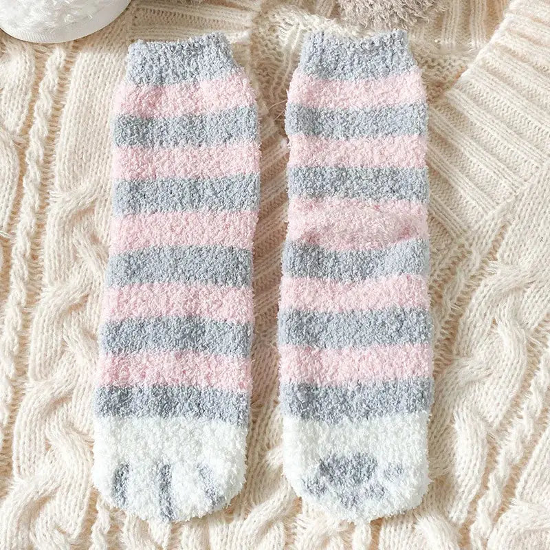 Autumn Winter Coral Velvet Socks Cute Cat Claw Socks For Women Children Girls Middle Tube Thickened Sleep Socks Home