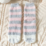 Cute Cat Claw Coral Velvet Socks – Women & Girls Winter Sleep Socks - Striped Pink / One Size