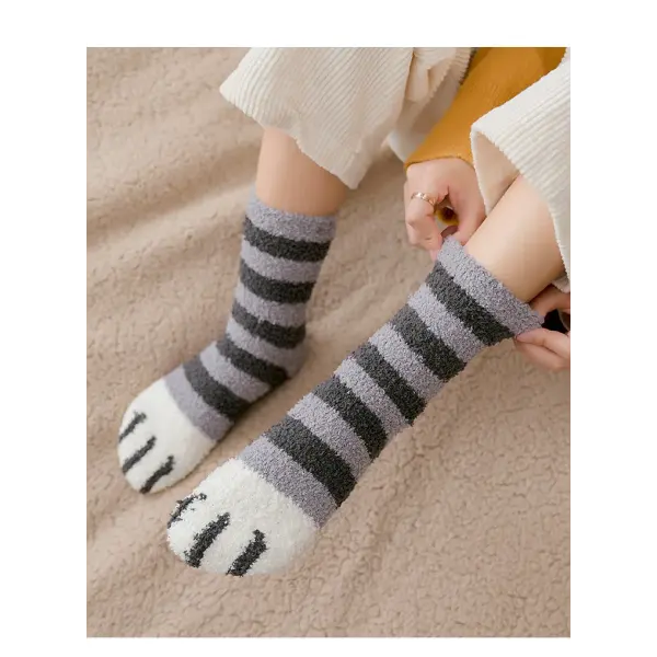 Cute Cat Claw Coral Velvet Socks – Women & Girls Winter Sleep Socks