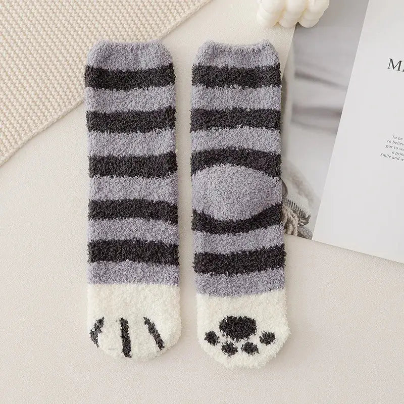 Autumn Winter Coral Velvet Socks Cute Cat Claw Socks For Women Children Girls Middle Tube Thickened Sleep Socks Home