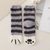 Cute Cat Claw Coral Velvet Socks – Women & Girls Winter Sleep Socks - Striped Grey / One Size