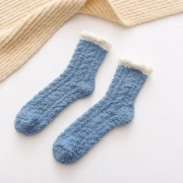 Cute Cat Claw Coral Velvet Socks – Women & Girls Winter Sleep Socks - Blue 1 / One Size