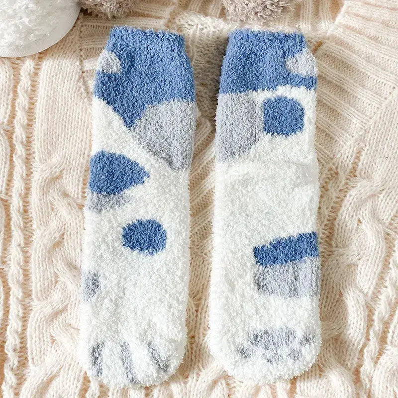 Autumn Winter Coral Velvet Socks Cute Cat Claw Socks For Women Children Girls Middle Tube Thickened Sleep Socks Home