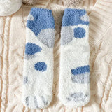 Cute Cat Claw Coral Velvet Socks – Women & Girls Winter Sleep Socks - Polka Blue / One Size