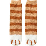 Cute Cat Claw Coral Velvet Socks – Women & Girls Winter Sleep Socks - Striped Khaki / One Size