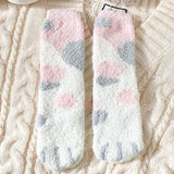 Cute Cat Claw Coral Velvet Socks – Women & Girls Winter Sleep Socks - Polka Pink / One Size