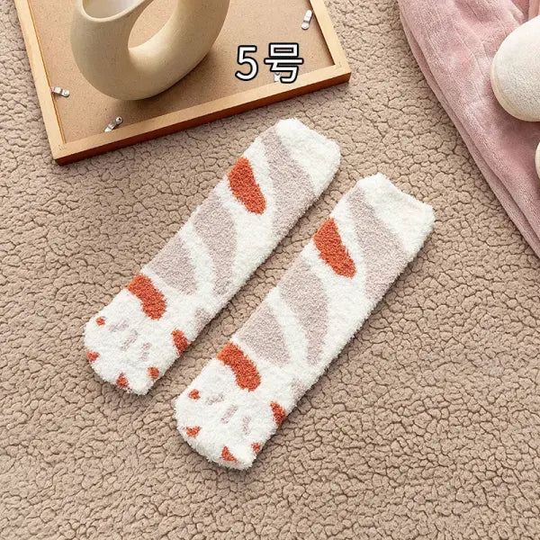 Cute Cat Claw Coral Velvet Socks – Women & Girls Winter Sleep Socks - Coral Fleece 5 / One Size