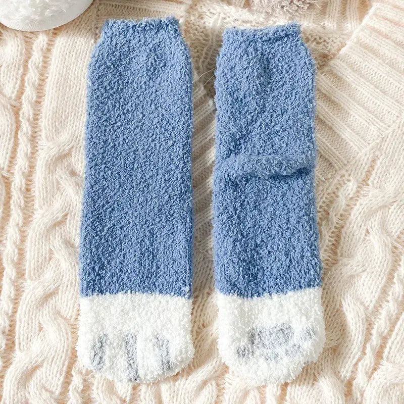Autumn Winter Coral Velvet Socks Cute Cat Claw Socks For Women Children Girls Middle Tube Thickened Sleep Socks Home