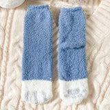 Cute Cat Claw Coral Velvet Socks – Women & Girls Winter Sleep Socks - Blue / One Size