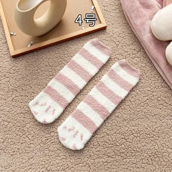 Cute Cat Claw Coral Velvet Socks – Women & Girls Winter Sleep Socks - Coral Fleece 4 / One Size