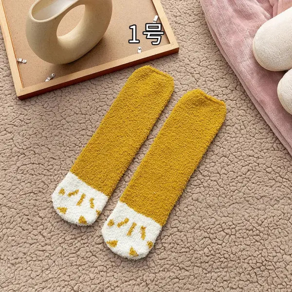 Cute Cat Claw Coral Velvet Socks – Women & Girls Winter Sleep Socks - Coral Fleece 1 / One Size