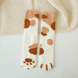 Cute Cat Claw Coral Velvet Socks – Women & Girls Winter Sleep Socks - Polka Dot Khaki / One Size