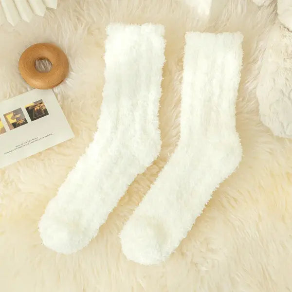 Cute Cat Claw Coral Velvet Socks – Women & Girls Winter Sleep Socks - White 1 / One Size