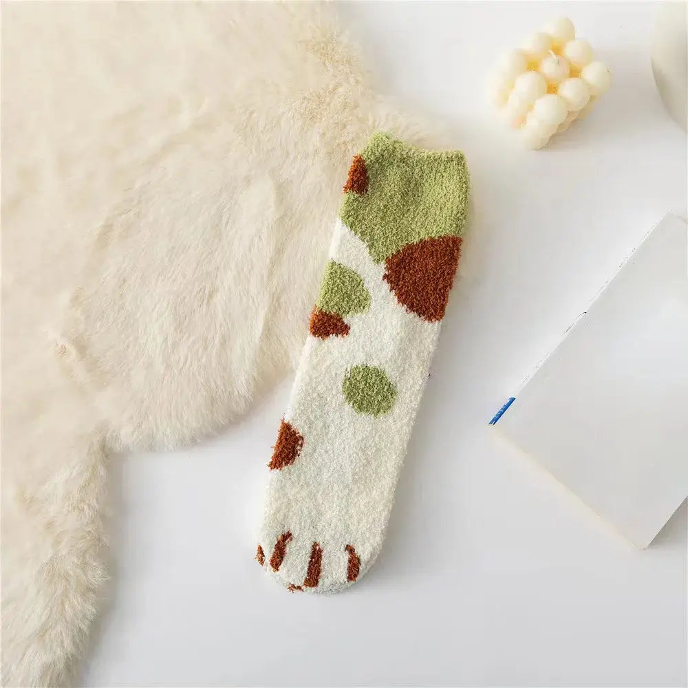 Autumn Winter Coral Velvet Socks Cute Cat Claw Socks For Women Children Girls Middle Tube Thickened Sleep Socks Home