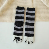 Autumn Winter Coral Velvet Socks Cute Cat Claw Socks For Women Children Girls Middle Tube Thickened Sleep Socks Home