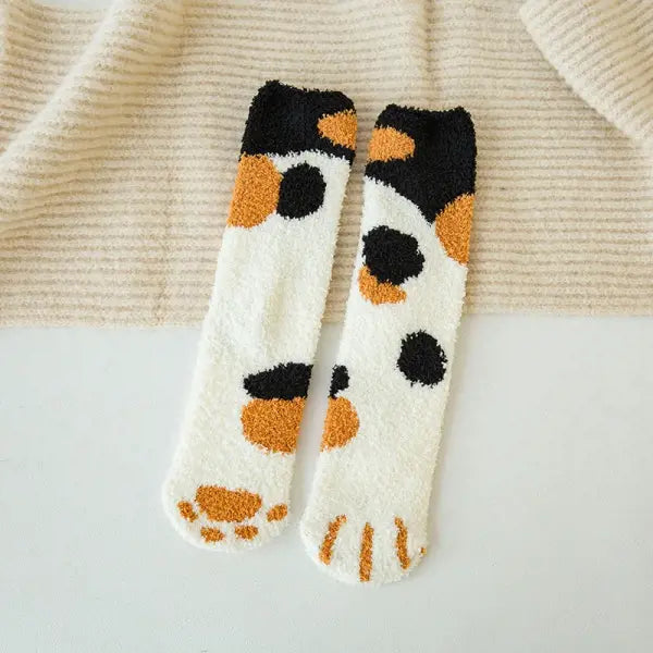 Cute Cat Claw Coral Velvet Socks – Women & Girls Winter Sleep Socks - Polka Dot Black / One Size