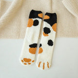 Autumn Winter Coral Velvet Socks Cute Cat Claw Socks For Women Children Girls Middle Tube Thickened Sleep Socks Home