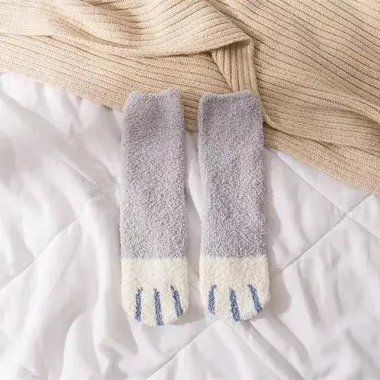 Cute Cat Claw Coral Velvet Socks – Women & Girls Winter Sleep Socks - Grey 1 / One Size