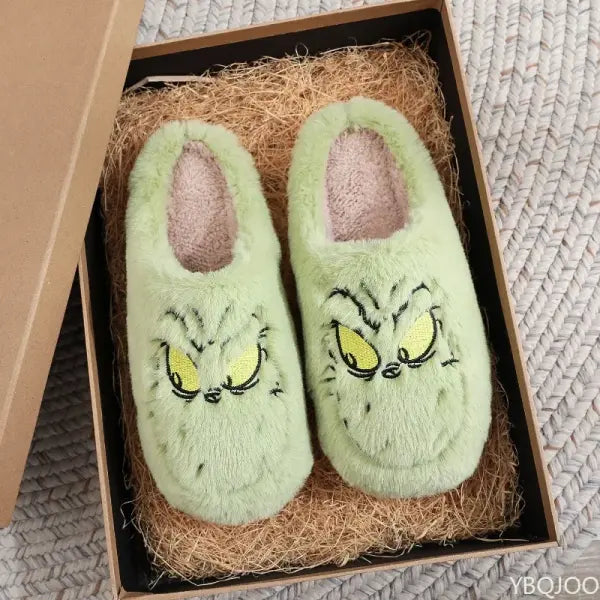 Women’s Plush Monster Fur Home Slippers – Cozy Winter Indoor Shoes - 40-41 / green