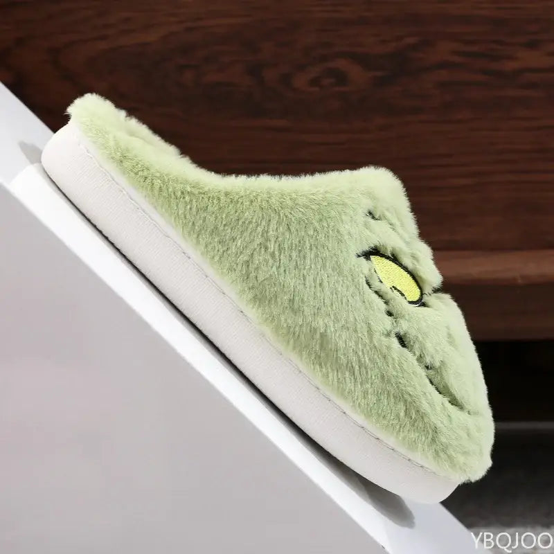 Autumn Winter Fashion New Plus Size Women’s Home Slippers Indoor Lazy Green Fur Monster Plush Flat Bottom Comfortable