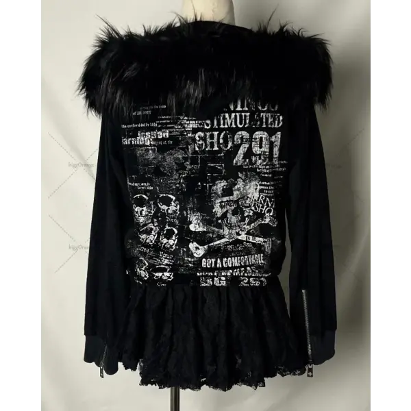 Oversized Fur-Collar Zipper Hoodie – Y2K Harajuku High Street - 1 1 / 4XL