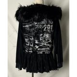 Autumn Winter Harajuku American High Street Fur Collar Zipper Hoodie Men Y2k Goth Punk Hip-hop Rock Oversized