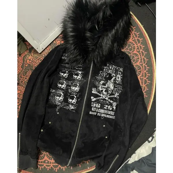 Oversized Fur-Collar Zipper Hoodie – Y2K Harajuku High Street