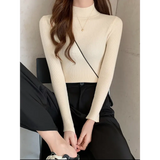 Autumn Winter Mock Neck Women Sweater Vintage Basic Solid Knitted Tops Casual Slim Pullover Korean Sweaters Simple Chic