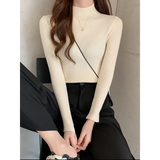 Autumn Winter Mock Neck High Stretch Fit Pullover for Women