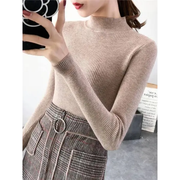 Autumn Winter Mock Neck High Stretch Fit Pullover for Women
