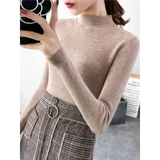 Autumn Winter Mock Neck High Stretch Fit Pullover for Women