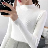 Autumn Winter Mock Neck High Stretch Fit Pullover for Women - WHITE / One Size