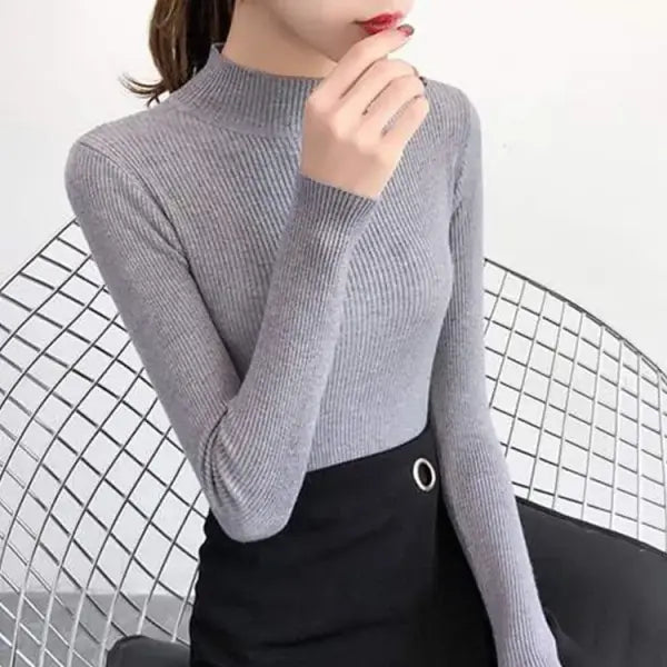 Autumn Winter Mock Neck High Stretch Fit Pullover for Women - GRAY / One Size