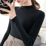 Autumn Winter Mock Neck High Stretch Fit Pullover for Women - black / One Size