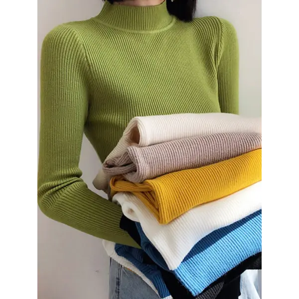 Autumn Winter Mock Neck High Stretch Fit Pullover for Women